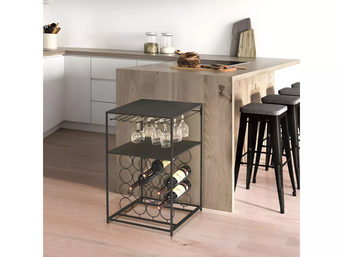 DIVEN - Desserte Porte-Bouteilles Métallique Noire