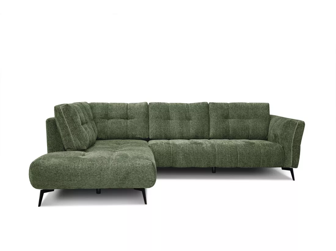 Canapé d'angle gauche 5 places tissu vert