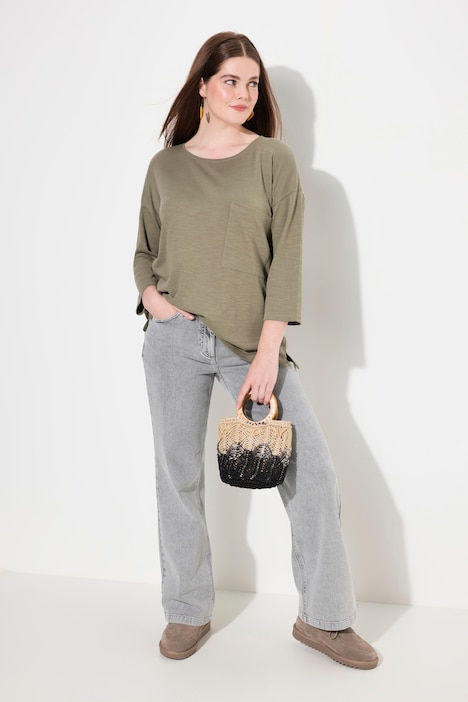 Shirt, Oversized, Rundhals, 3/4-Arm, Biobaumwolle