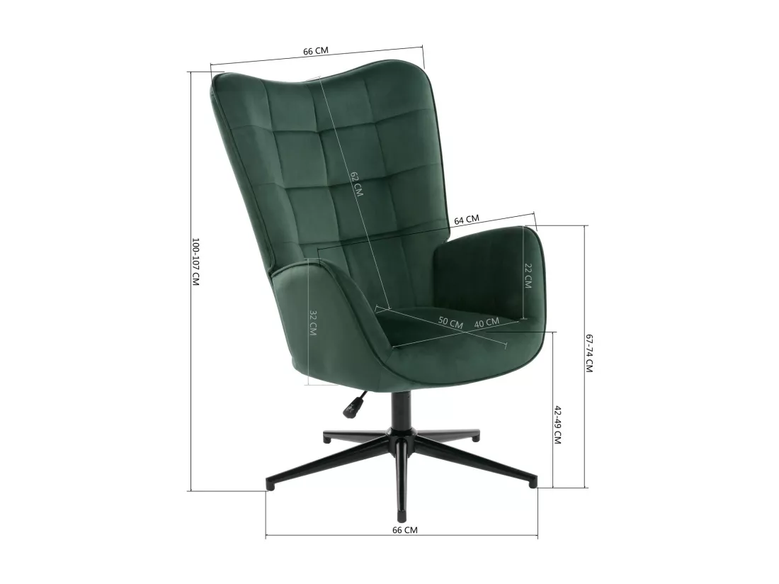 URBAN MEUBLE Fauteuil Scandinave Chaise Pivotant pour Bureau Salon Chambre avec Un revêtement en Velours des Accoudoirs Rembourés, Métal, vert, 70*80*100CM