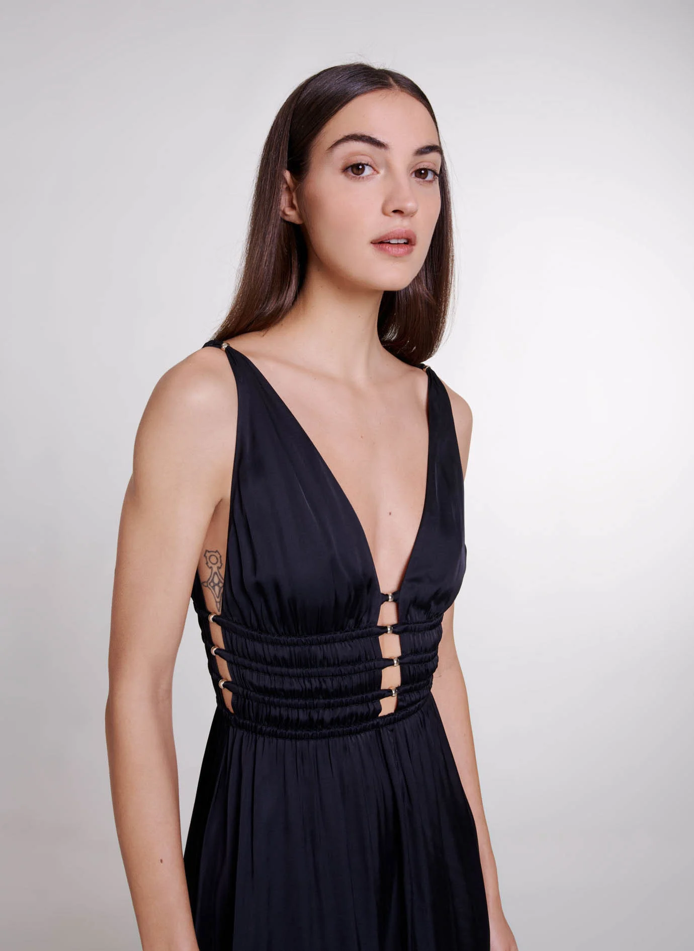 Robe longue col V| Noir