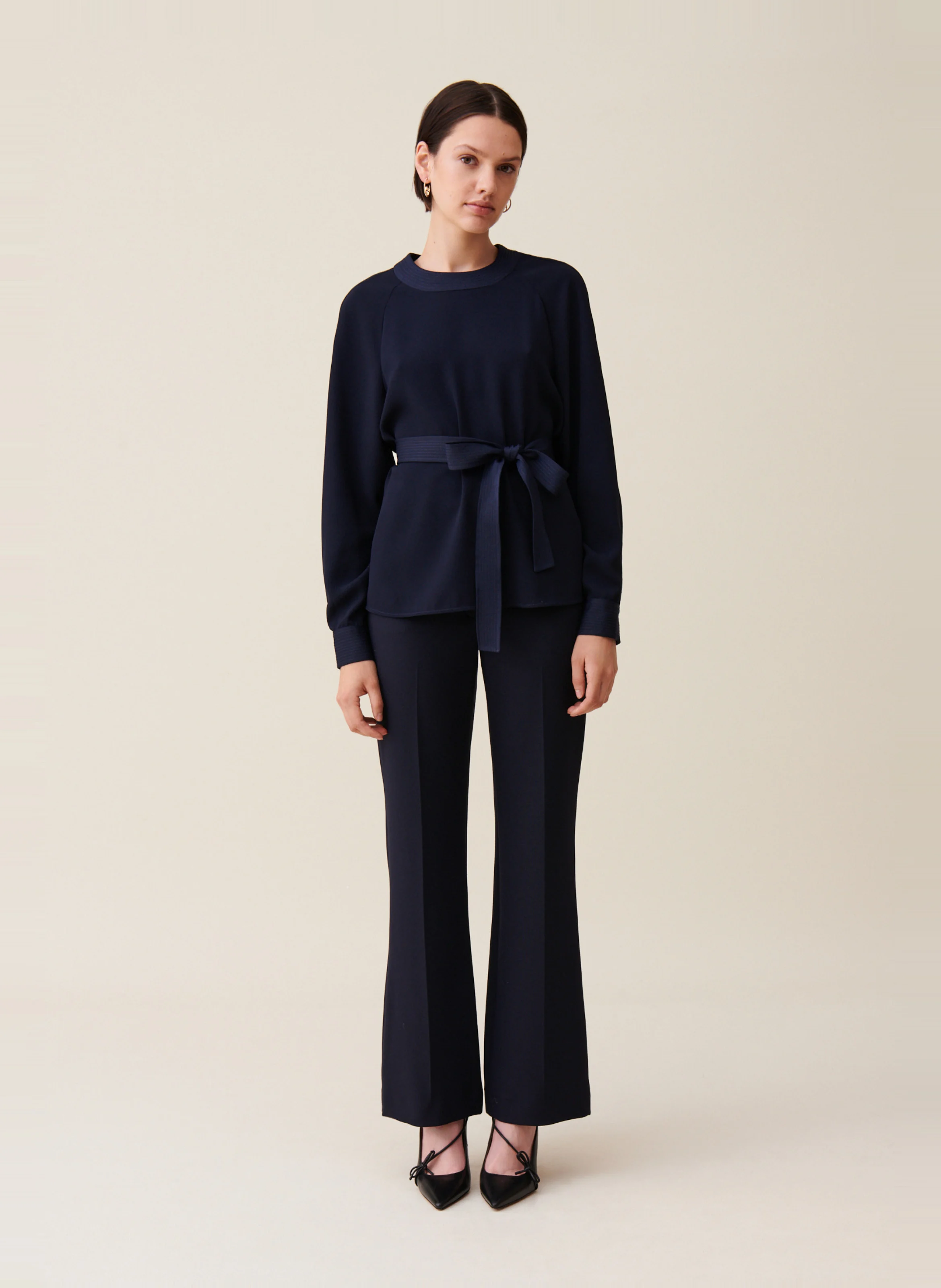 Blouse fluide ceinturée| Bleu