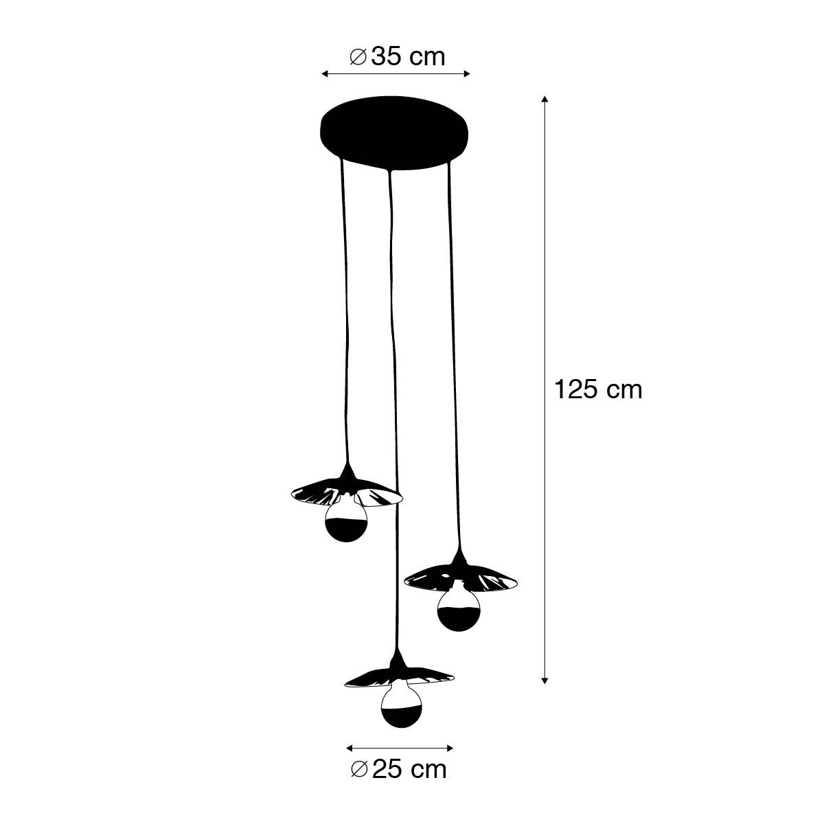 Landelijke hanglamp zwart met touw 3-lichts - Leia