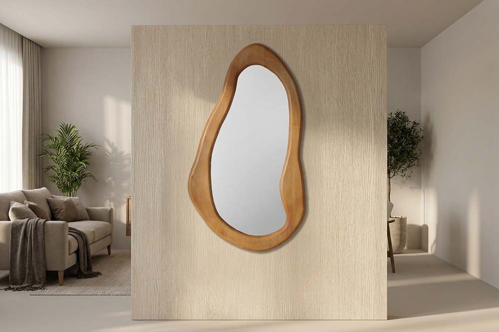 Massiver Wandspiegel ORGANIC 130cm creme Mangoholz flexibel aufhängbar
