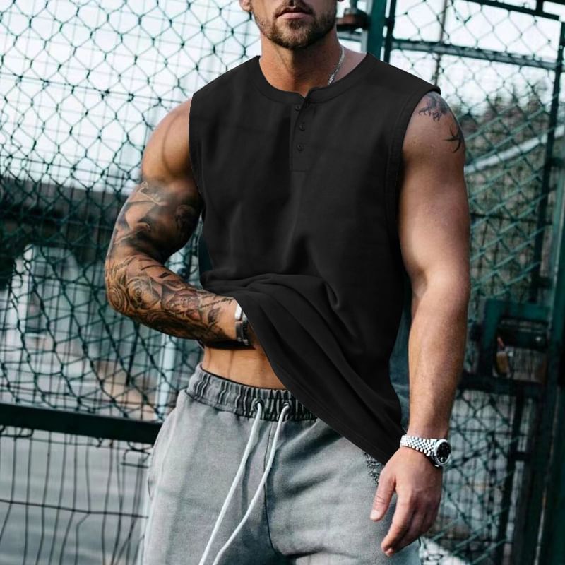 Dubbel wit - Henley effen tanktop