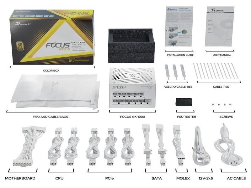 Seasonic Netzteil Focus GX 1000 W Vollmodulares ATX-3.1-Netzteil 1000 Watt