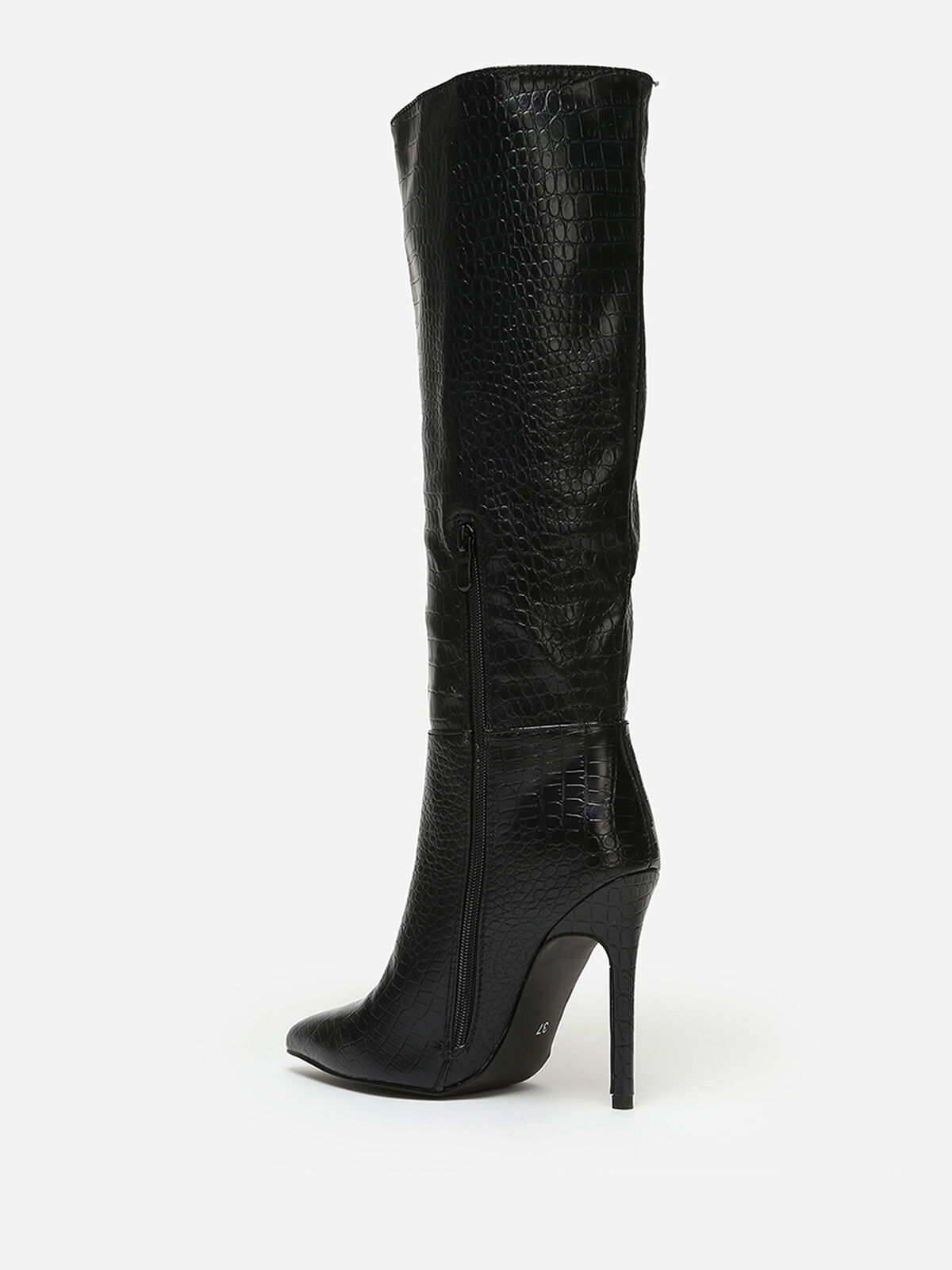 Bottes effet croco à talon aiguille- Noir