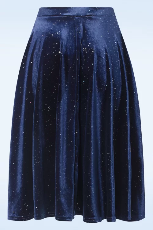 Vintage Chic for Topvintage Sheila Velvet Glitter swing rok is marineblauw