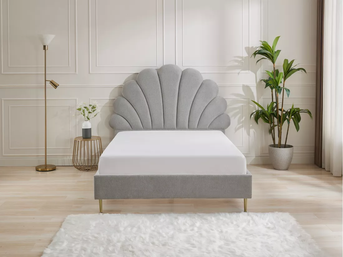 Lit coquillage 140 x 190 cm - Tissu - Gris clair - LIVAYA