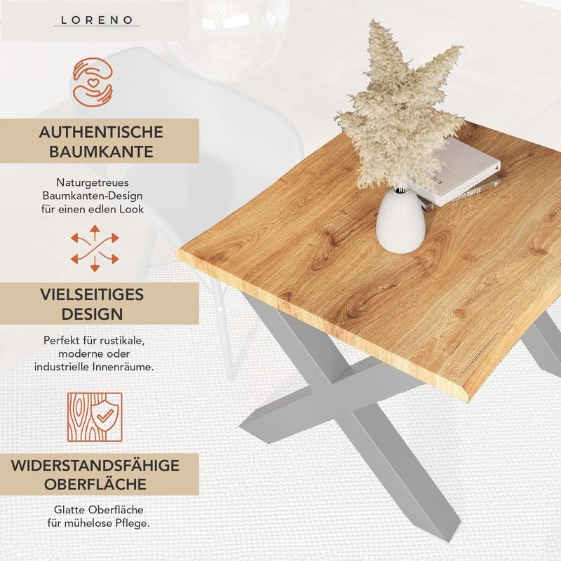 Loreno Esstisch - 200 cm x 100 cm – 4 cm MDF Tischplatte, Wildeiche-Optik – U-Gestell – Schwarz - Perfekt für Esszimmer und Küche