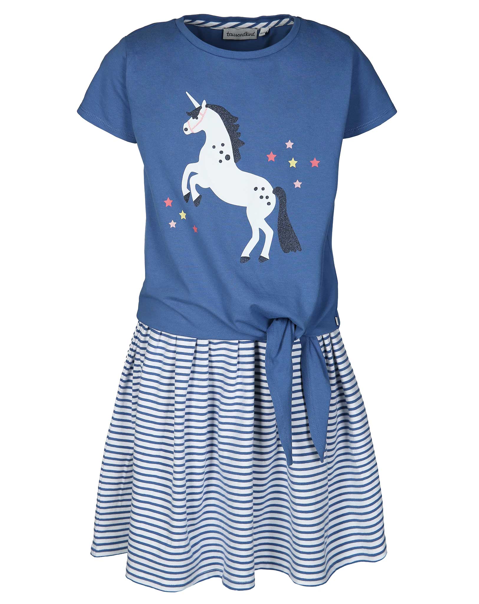 Kurzarm-Kleid EINHORN TRAUM in blau/weiß