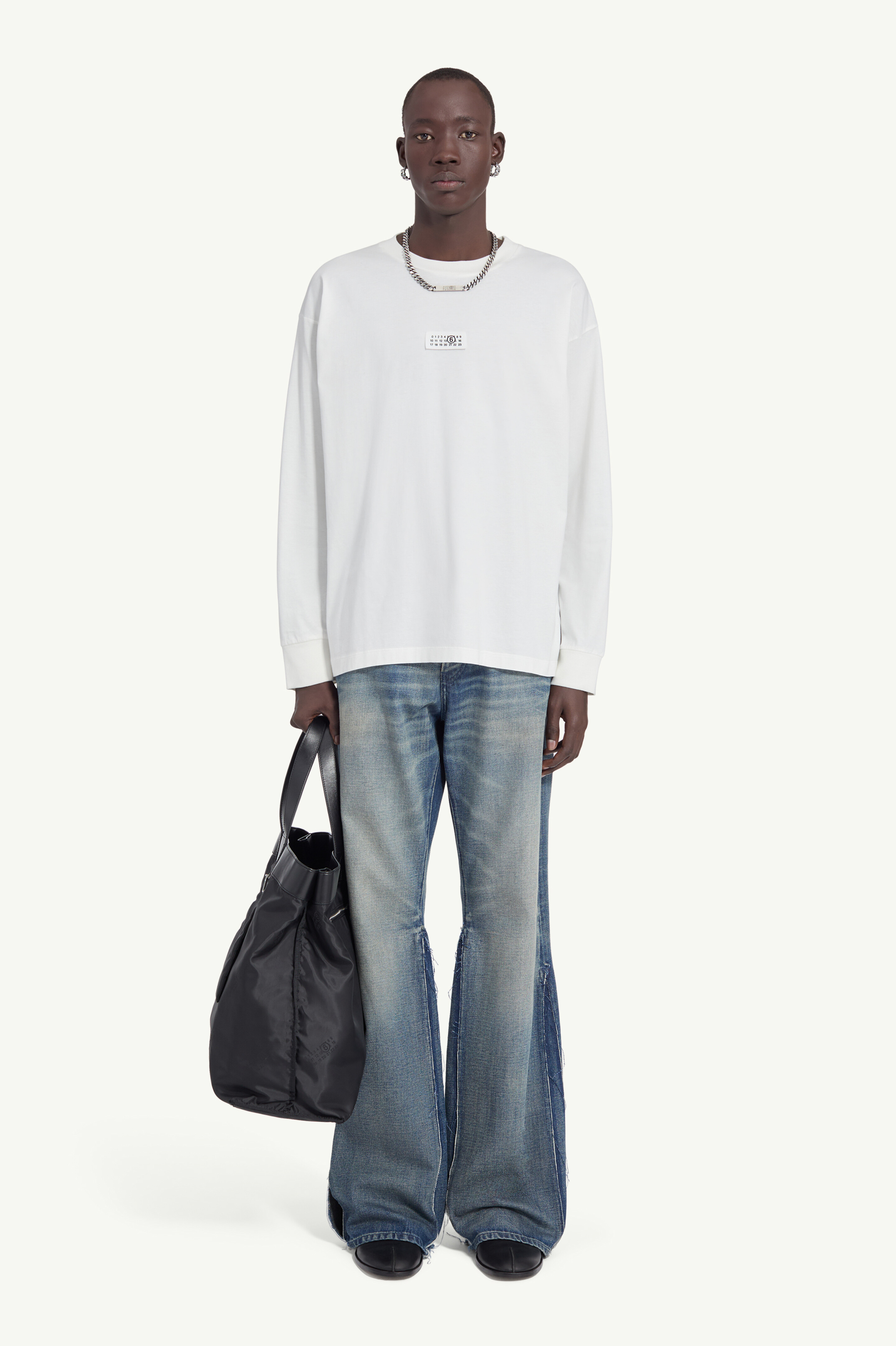 T-shirt en coton avec surpiqûres blanches pour homme | MM6 Blanc