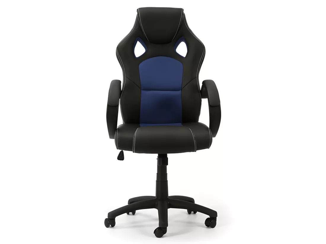 Fauteuil de Bureau réglable et inclinable Hamilton tapissé en Similicuir, Noir/Bleu