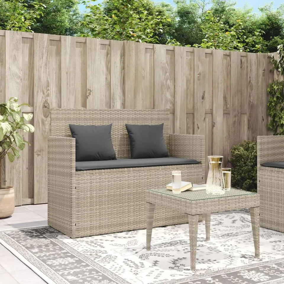 vidaXL - Tuinbank met kussens - Lichgrijs - Poly rattan - 120x50x90.5 cm