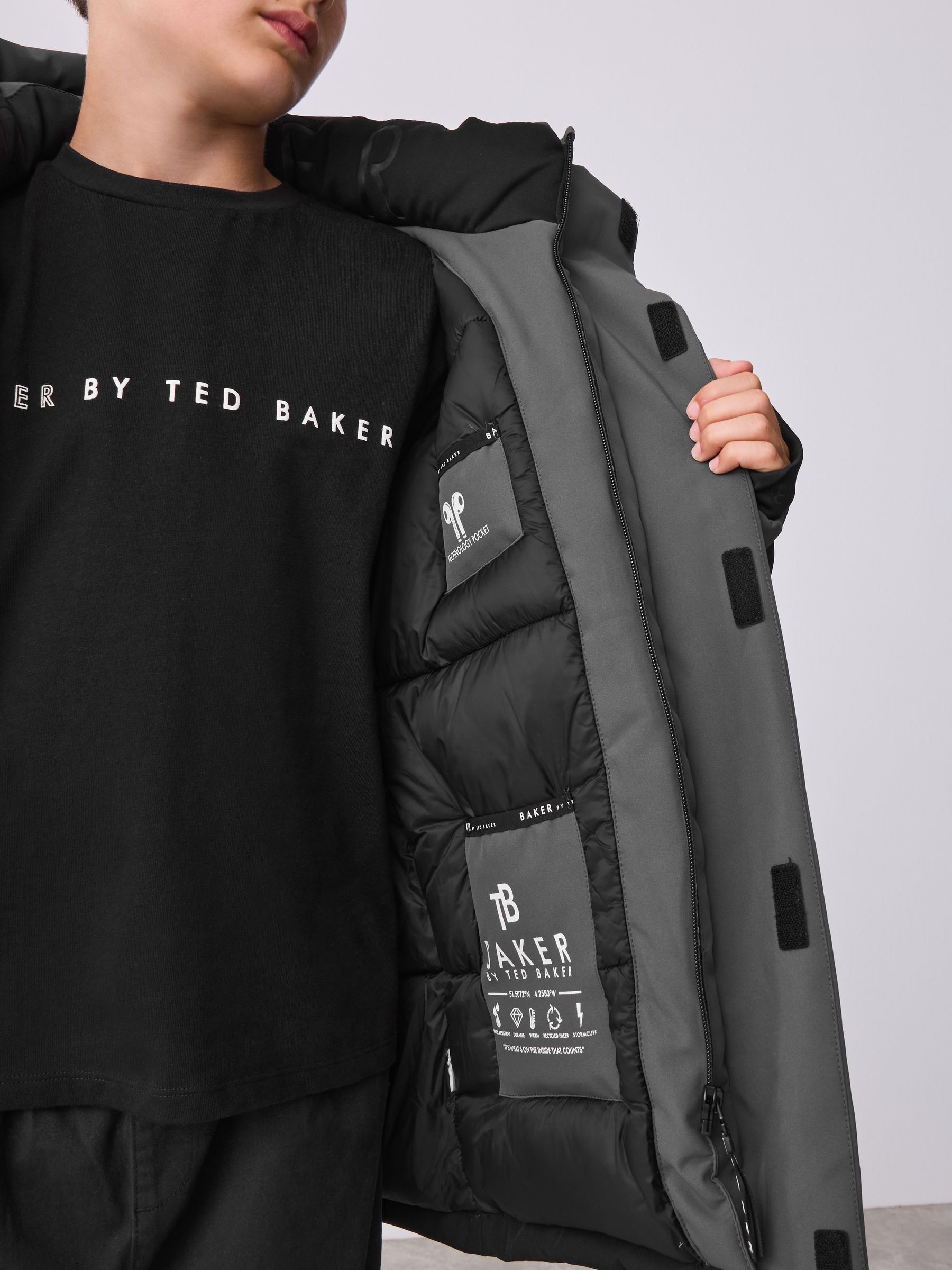 Antracietkleurig/zwart - Baker by Ted Baker regenbestendige colourblockparka