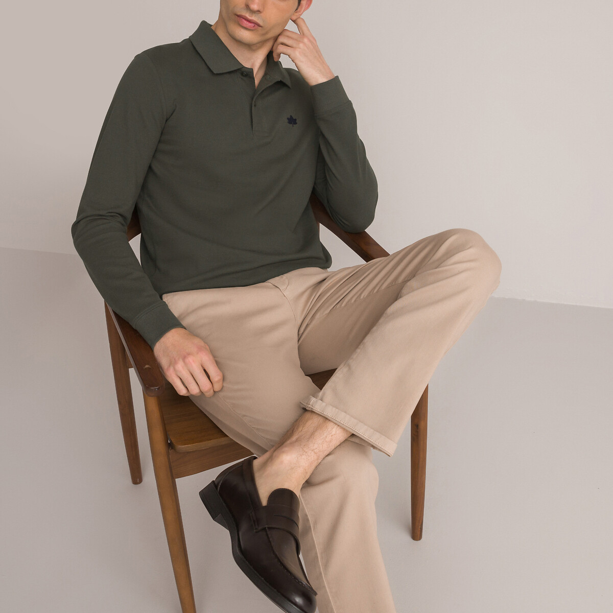 COLEÇÕES LA REDOUTE<br>Camisa polo de manga comprida em puro algodão orgânico