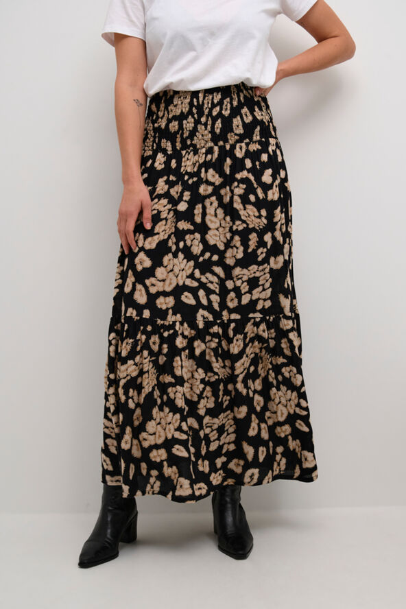 Kaffe KAmaxi Smock Skirt Black/sand leo print
