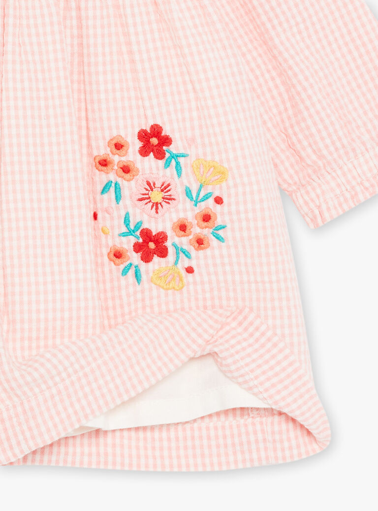 Robe vintage rose et blanc en seersucker