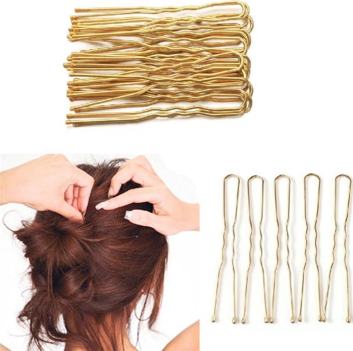 (100er Set) Metall Haarklammern Bobby Pin Haarspangen mit abgerundeter Spitze - Gold