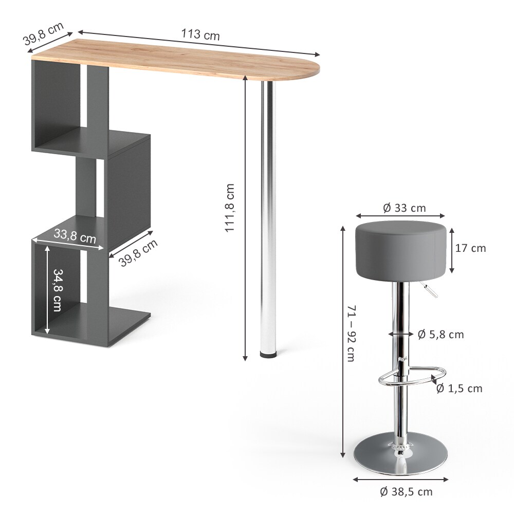 Vicco Bartisch Vincent Anthrazit-Goldkraft Bartresen Stehtisch Tresentisch Bistrotisch Bar inkl. Barhocker