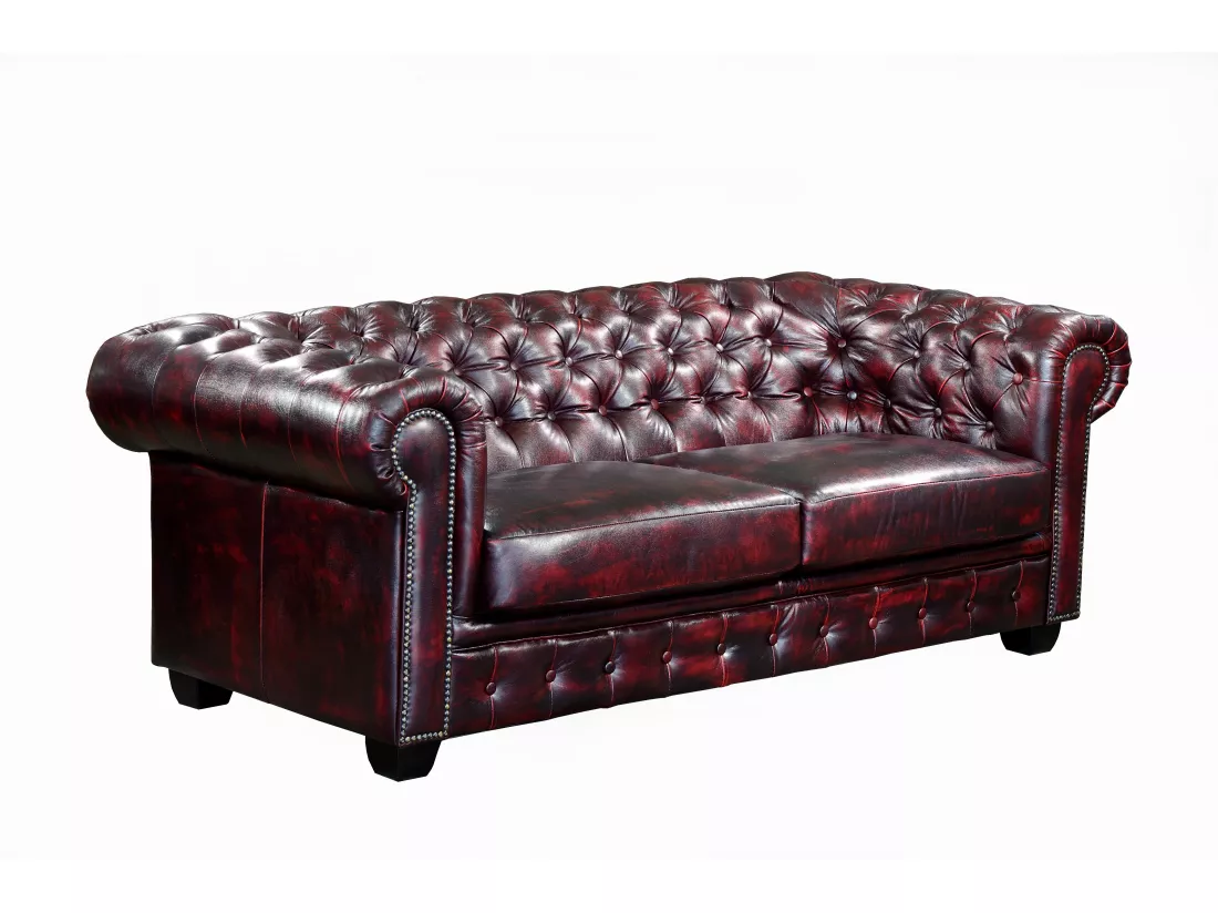 Canapés chesterfield 3 places et 2 places BRENTON 100% cuir de buffle - Bordeaux