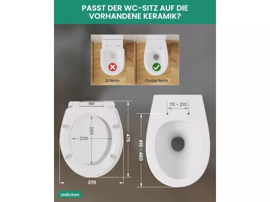 CECIPA MAX Siège de Toilette en Forme de O - Abattant WC Frein de Chute - Couvercle de Toilette pour Salle de Bain Siège de Toilette - Blanc