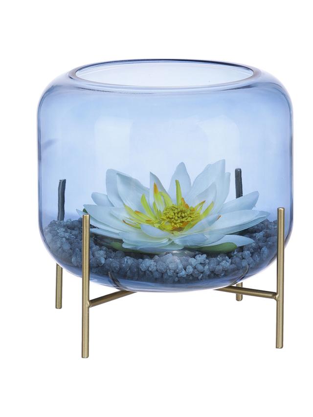 Glasschale m. Seerose und Kies