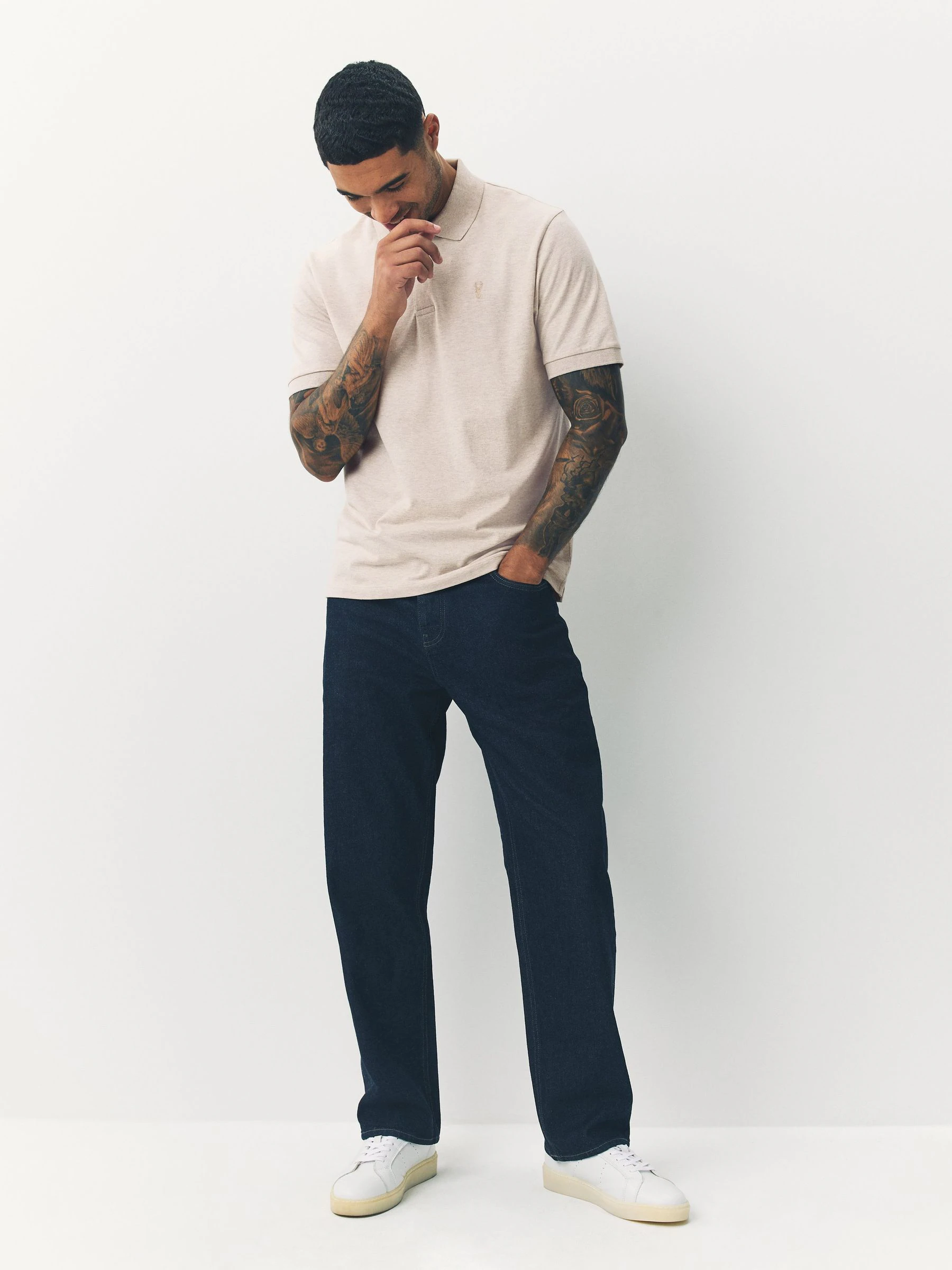 Licht neutraal gemêleerd - Normale Pasvorm - Long-Sleeve Pique Polo Shirt