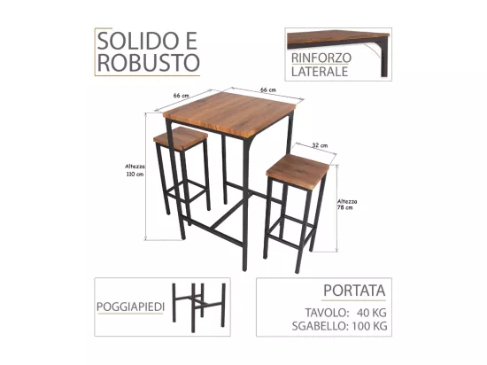 Lot de table de bar carrée de 110 cm de haut et 4 tabourets en noyer brun Mod. ROMA par Yelloo