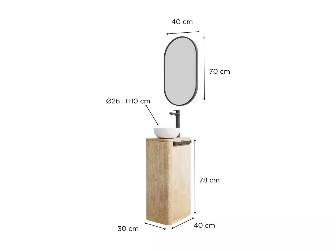 Ensemble meuble lave-mains TOM + vasque MAUD + miroir PEPPER