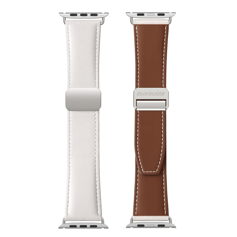 Apple Watch (49/46/45/44 mm) Echtleder Armband mit Magnet-Verschluss (Gelenkumfang 185-245mm) - Weiss