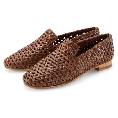 Damen-Lederslipper geflochten, Braun