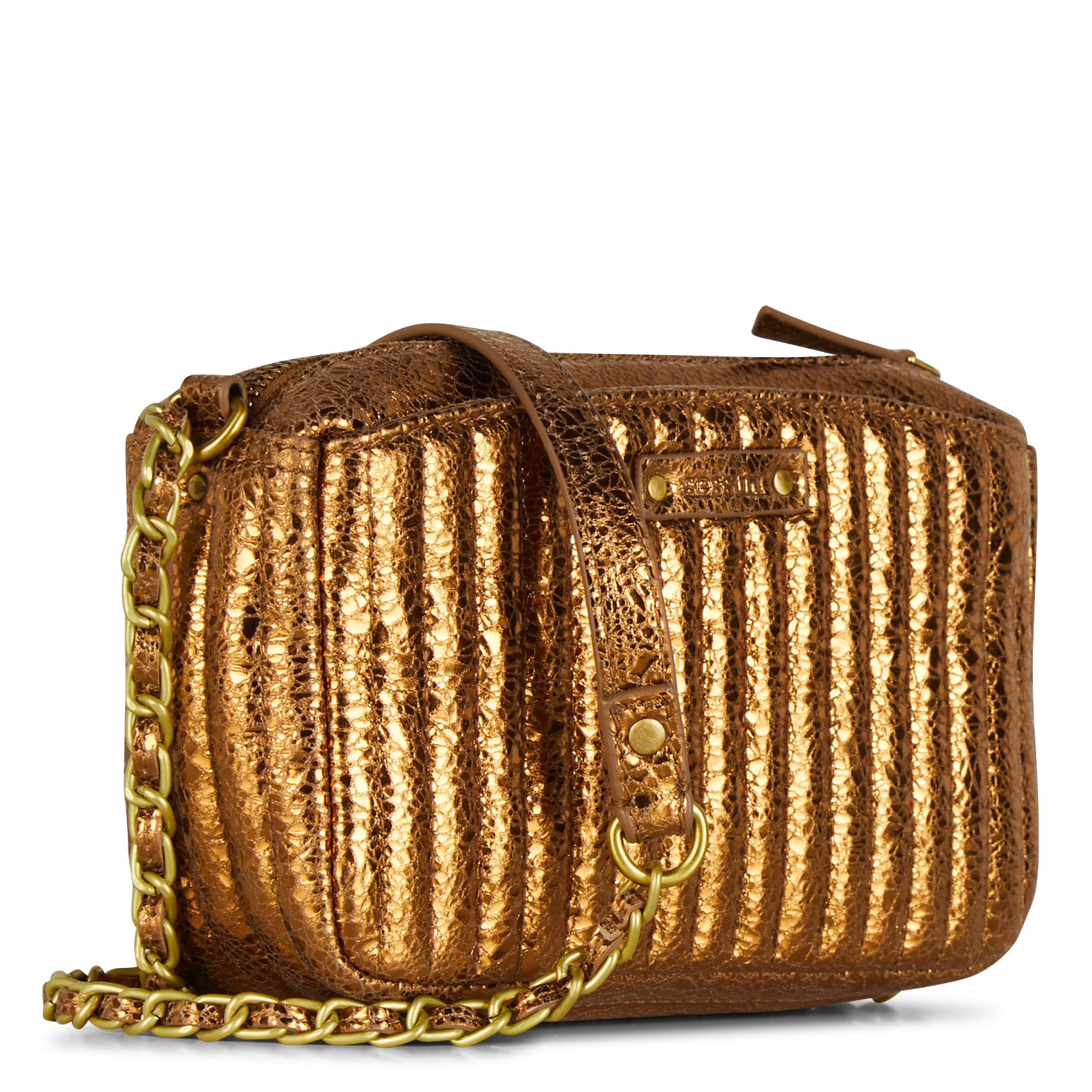 DIVINOU - Petit sac bandoulière en cuir velours | Doré