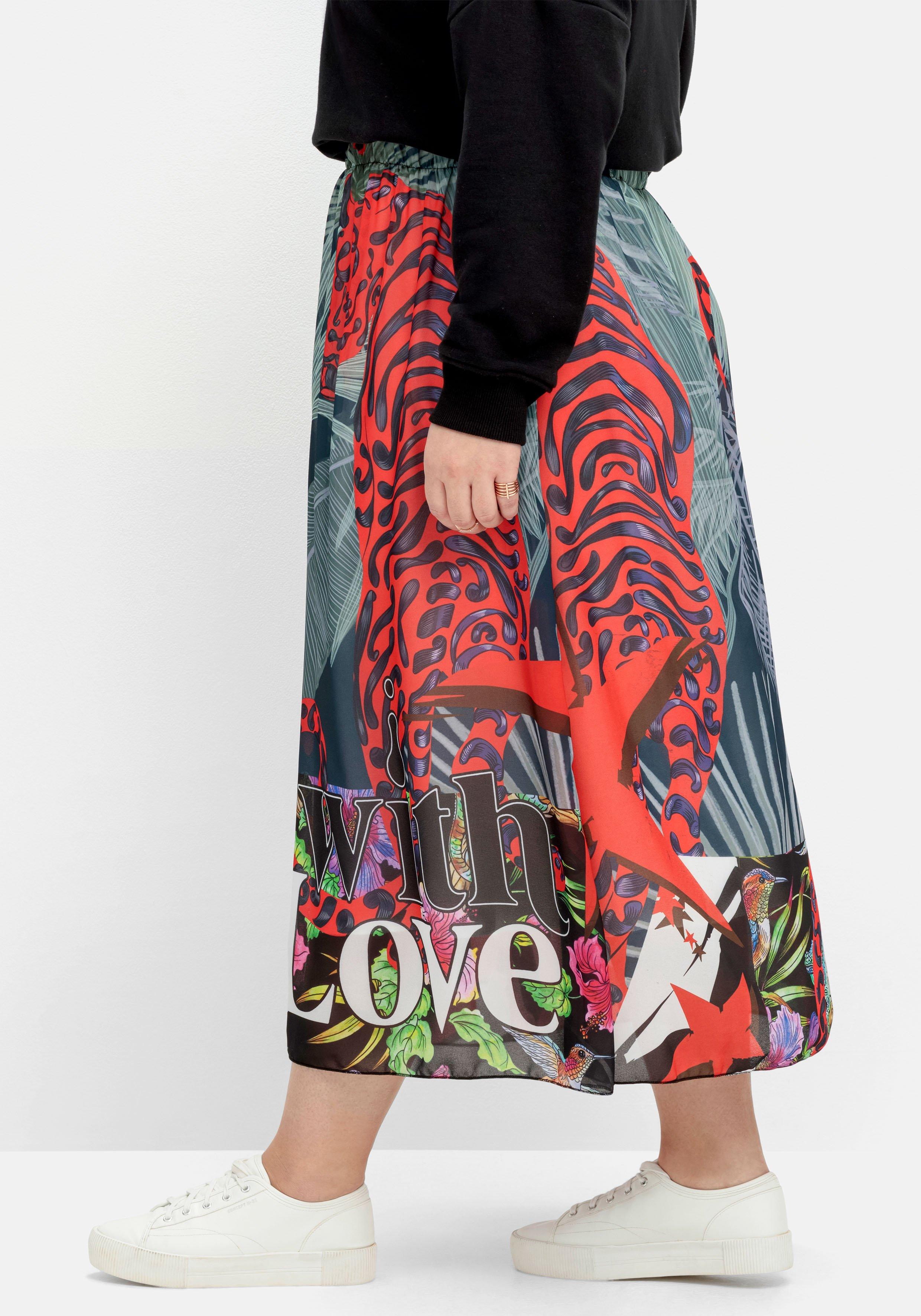 Maxirock aus Chiffon, mit Tropical Print