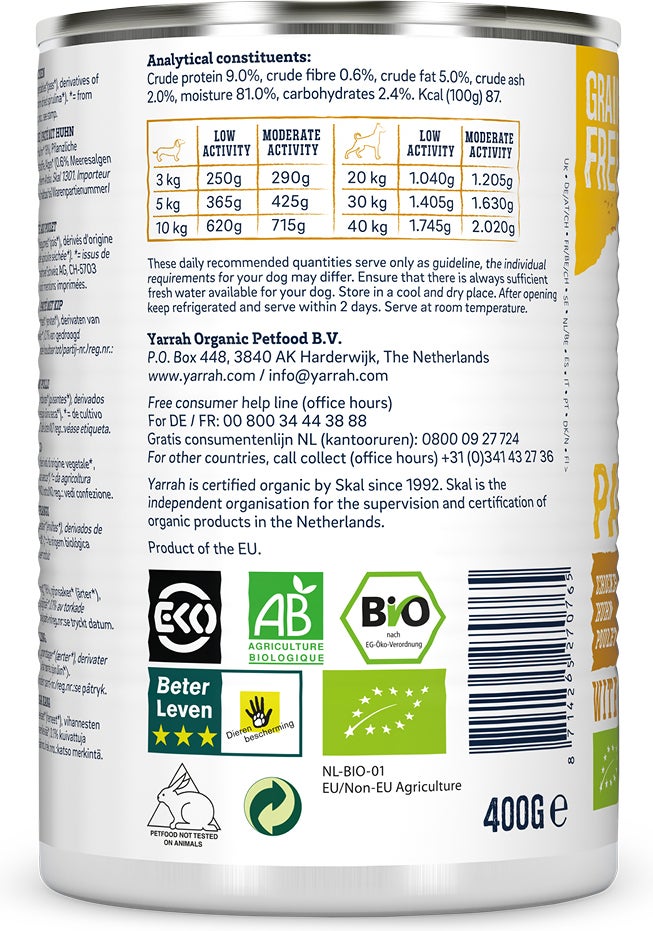 Yarrah biologisch hondenvoer paté kip 400 g