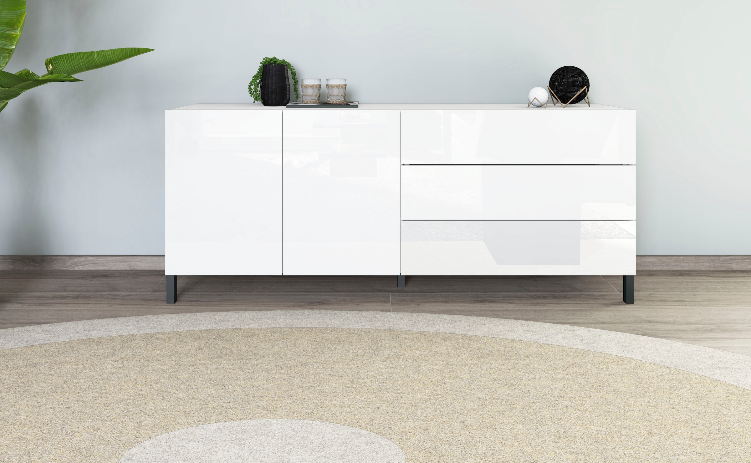 borchardt Möbel Sideboard Metallfüsse, grifflose Optik