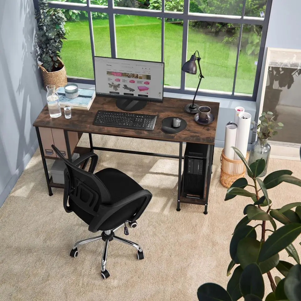 tectake Bureau Stoke 137x55x75cm, Industrieel Hout Donker, Rustiek