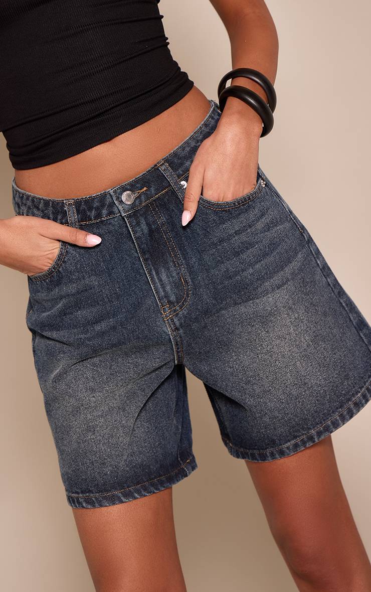 Mid Blue Wash Short Bermuda En Jean Taille Mi-haute Tall