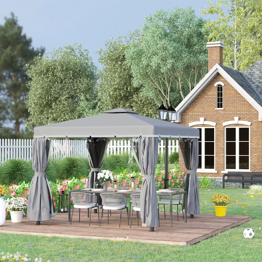 Outsunny Pavillon mit Doppeldach grau