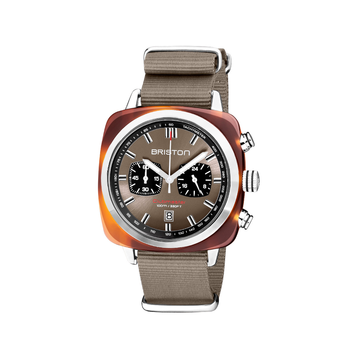 Montre BRISTON clubmaster sport homme bracelet tissu taupe