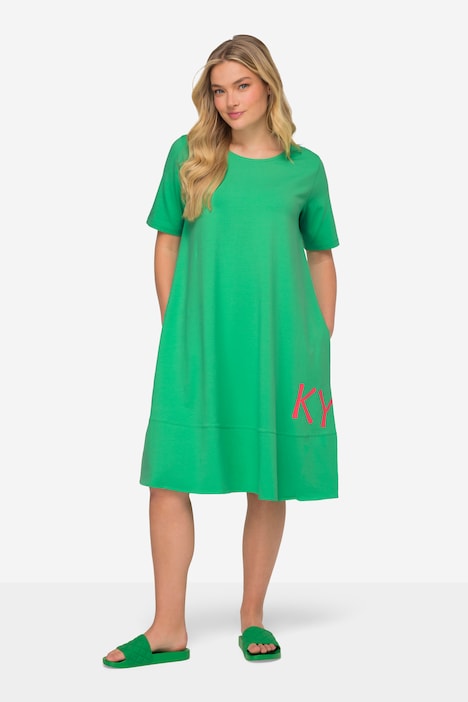 Jerseykleid, Wording-Print, Rundhals, Halbarm