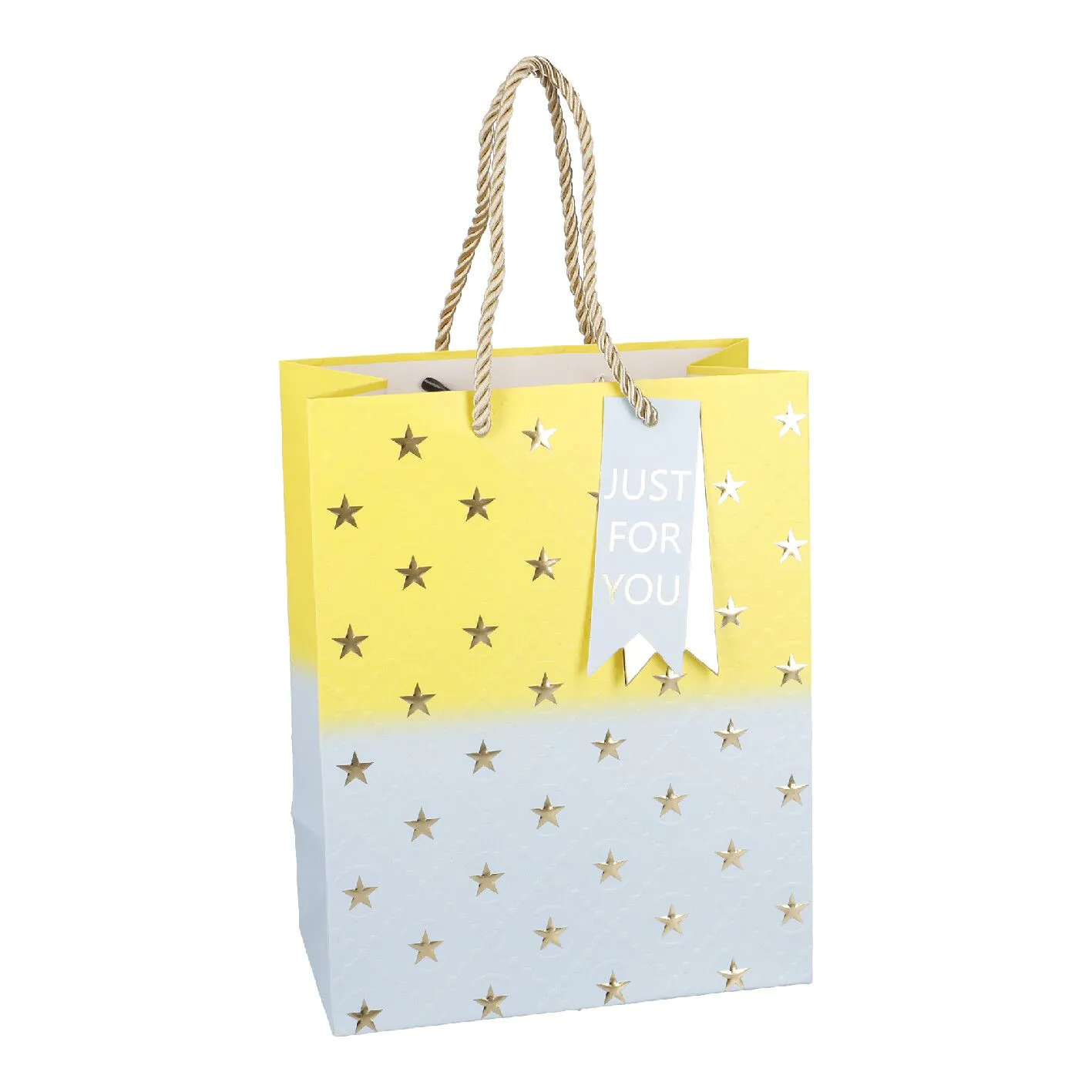 Geschenktüte Stern/Verlauf, hellblau/gelb, 18 x 23 cm