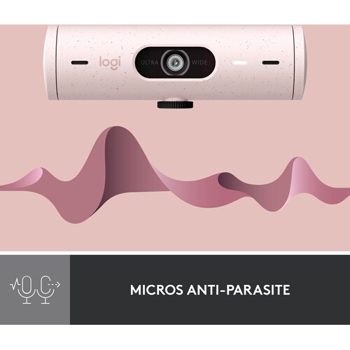 Webcam Logitech Brio 500 Webcam HD avec Deux Micros à Réduction de Bruit - Rose