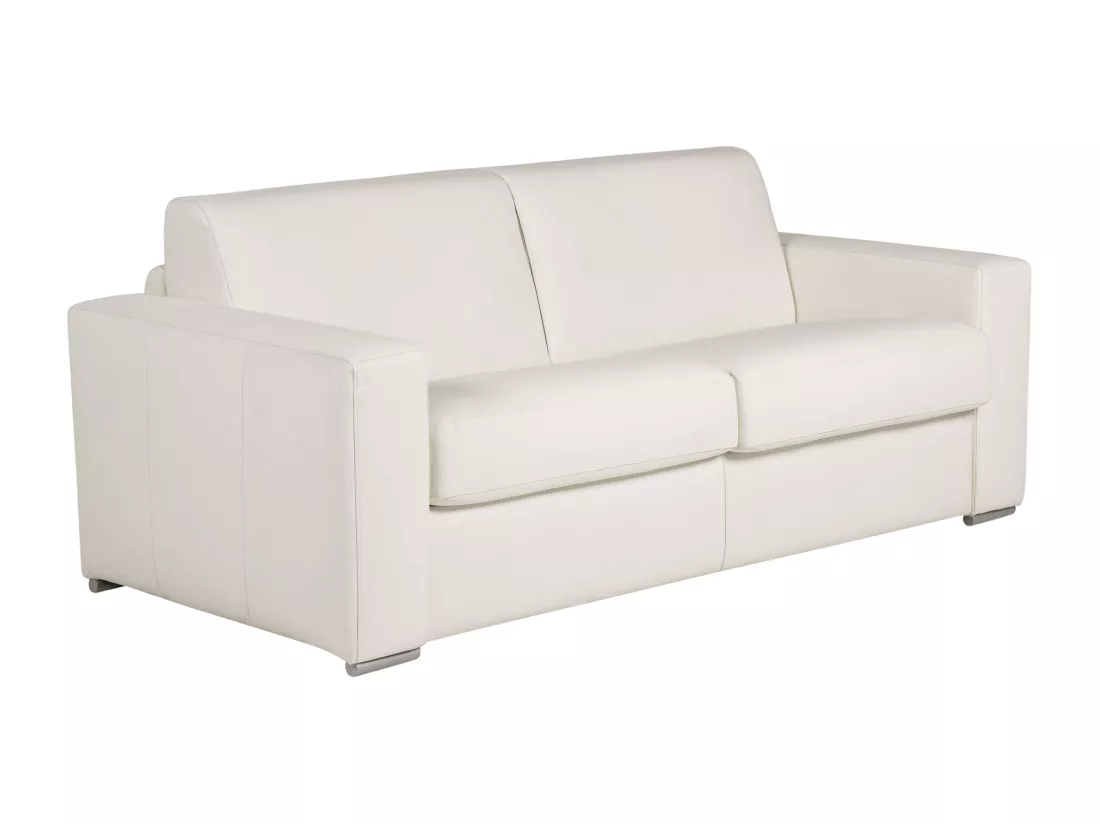 Canapé 3 places convertible express 100% cuir de buffle blanc matelas 16 cm. DELECTEA II