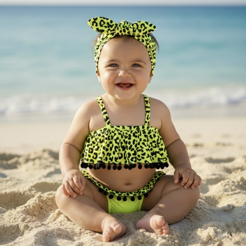 Leo everywhere pompom bikini & Headband - Geel (verzenddatum 27 feb)