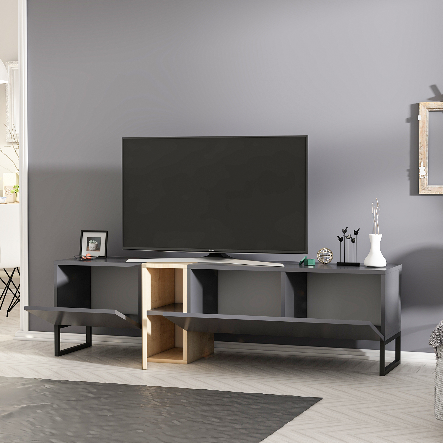 TV-Lowboard - grau-beige - 157 cm