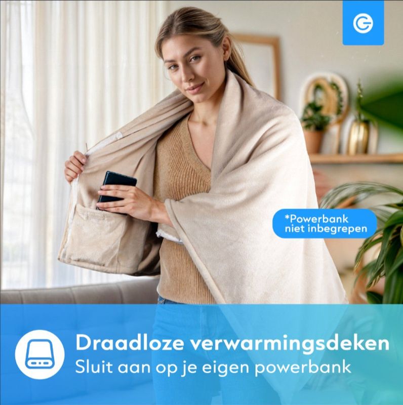 Silvergear - Hoodie Deken - Beige - Fleece 150x80cm - 3 Warmtestanden - Verwarmde Hoodie Dames en Heren