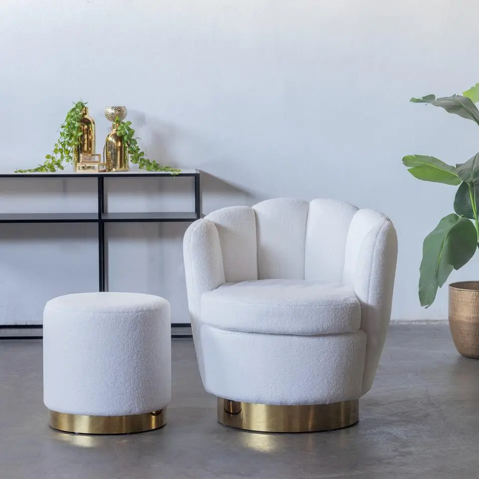 Teddy Fauteuil Wit - Met Gouden Onderstel - Fauteuil Quinty