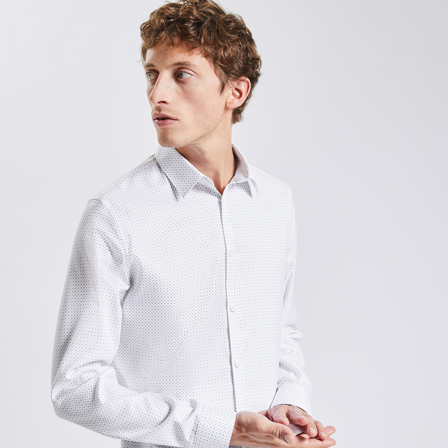 Chemise slim sans repassage imprimé micro géo coto Blanc