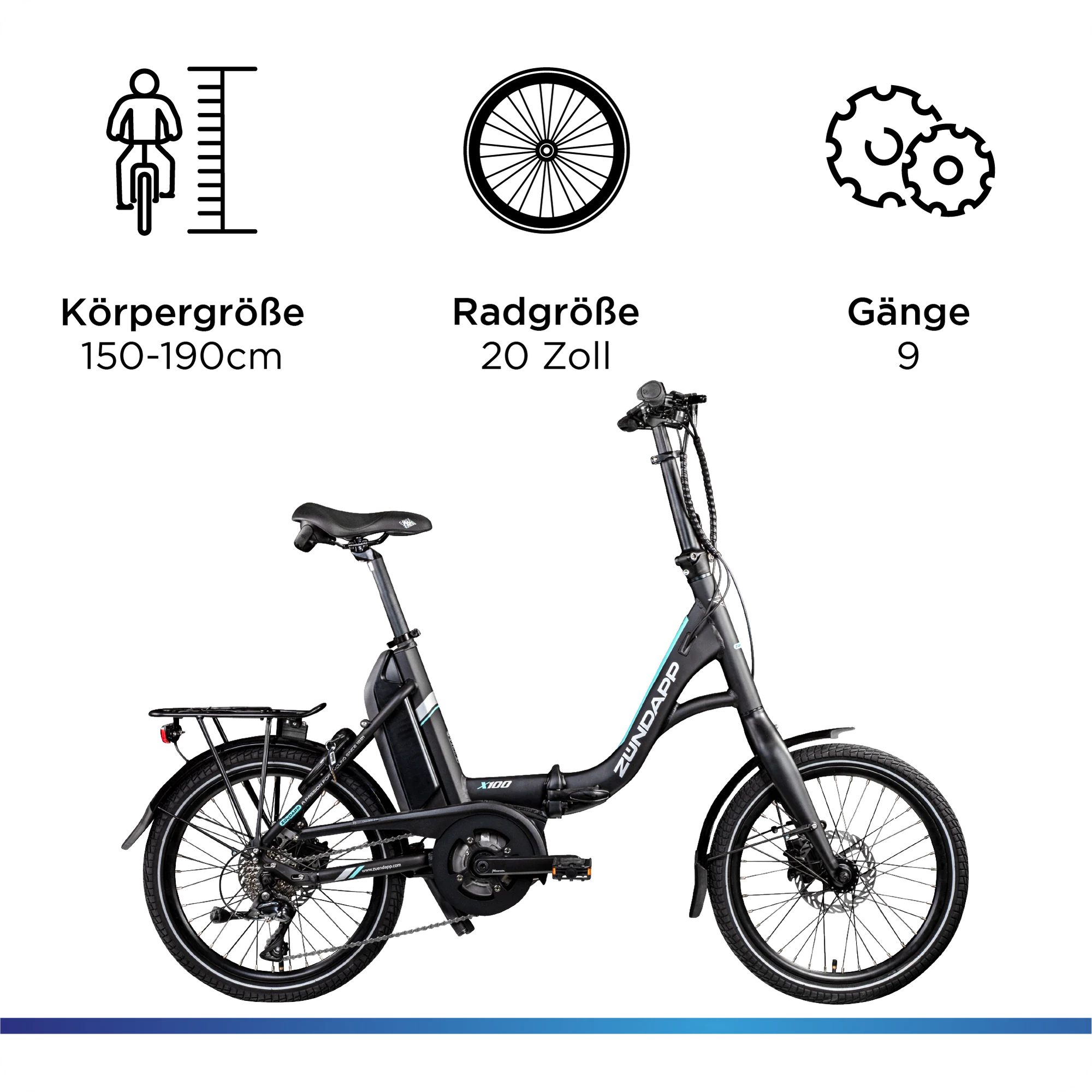 Zündapp X100 E Bike Klapprad Pedelec für Damen und Herren 150 - 190 cm Bosch